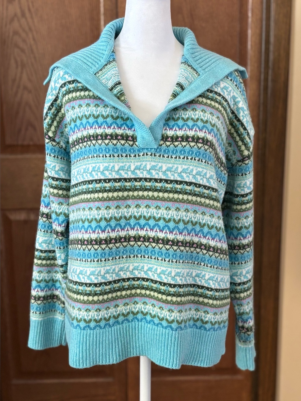 Talbots Johnny Collar Fair Isle Sweater - Picture 2 of 9